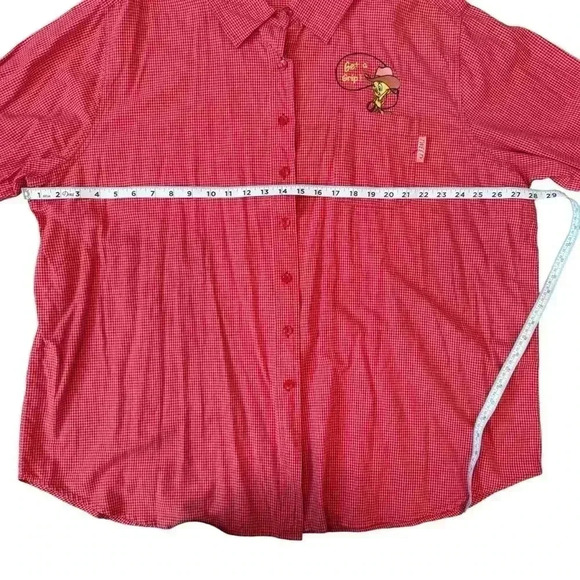 Vintage Looney Tunes Red Gingham Check 'GET A GRIP' Cowboy Western Shirt Top - Picture 6 of 8